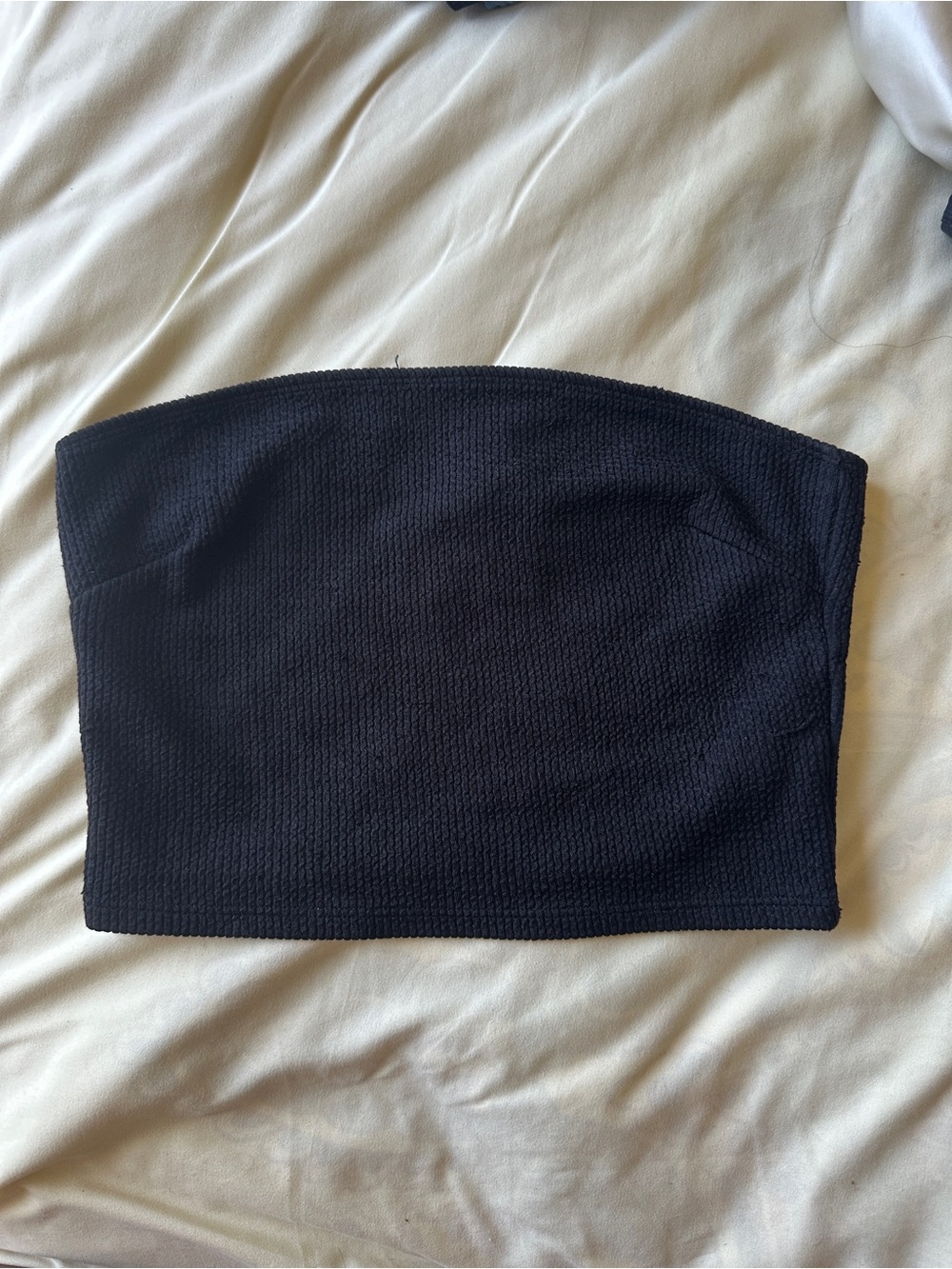 Black Knit Textured Strapless Tube Top